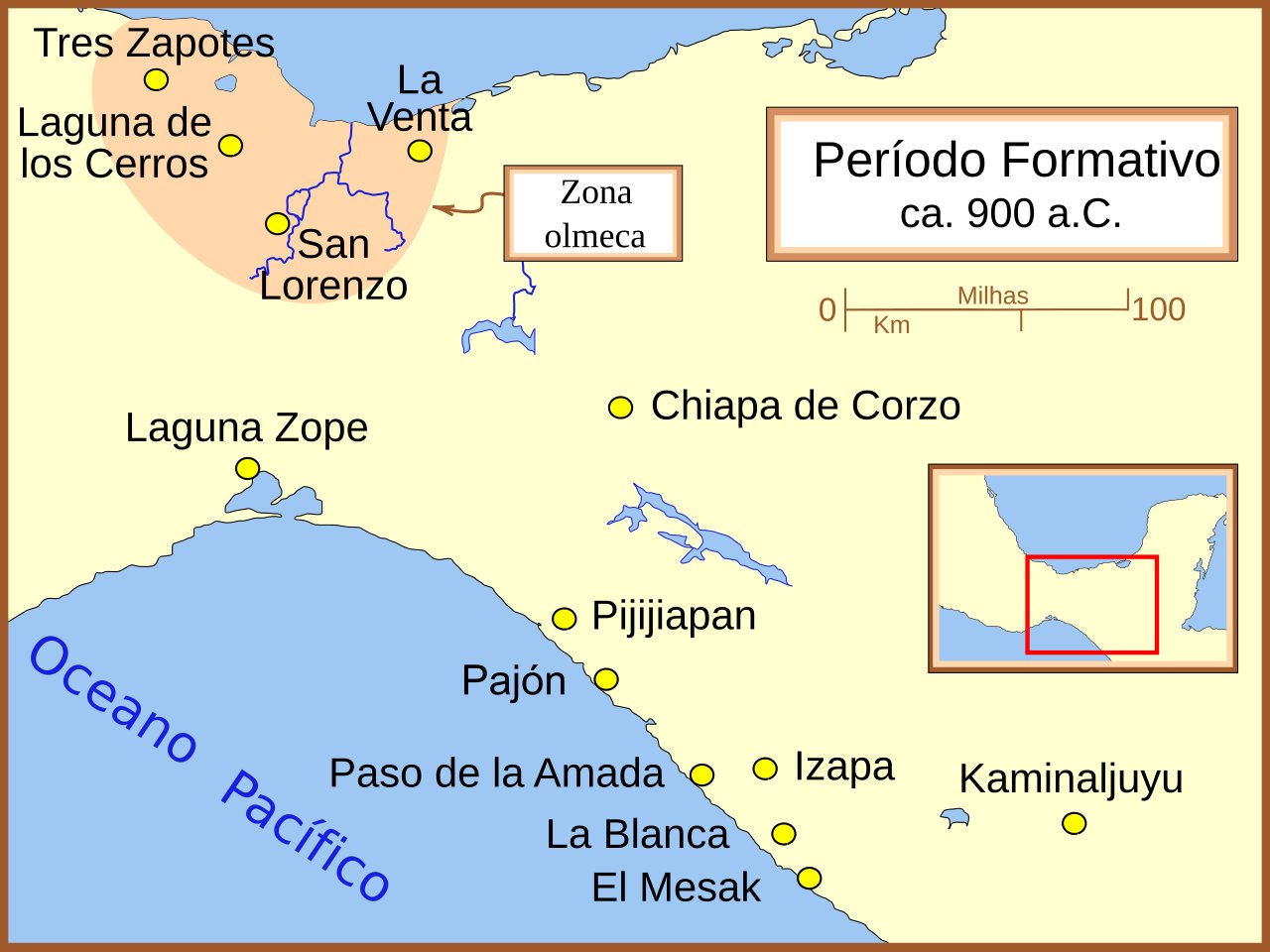 Mapa dos sítios do período Formativo no sudeste da Mesoamérica
