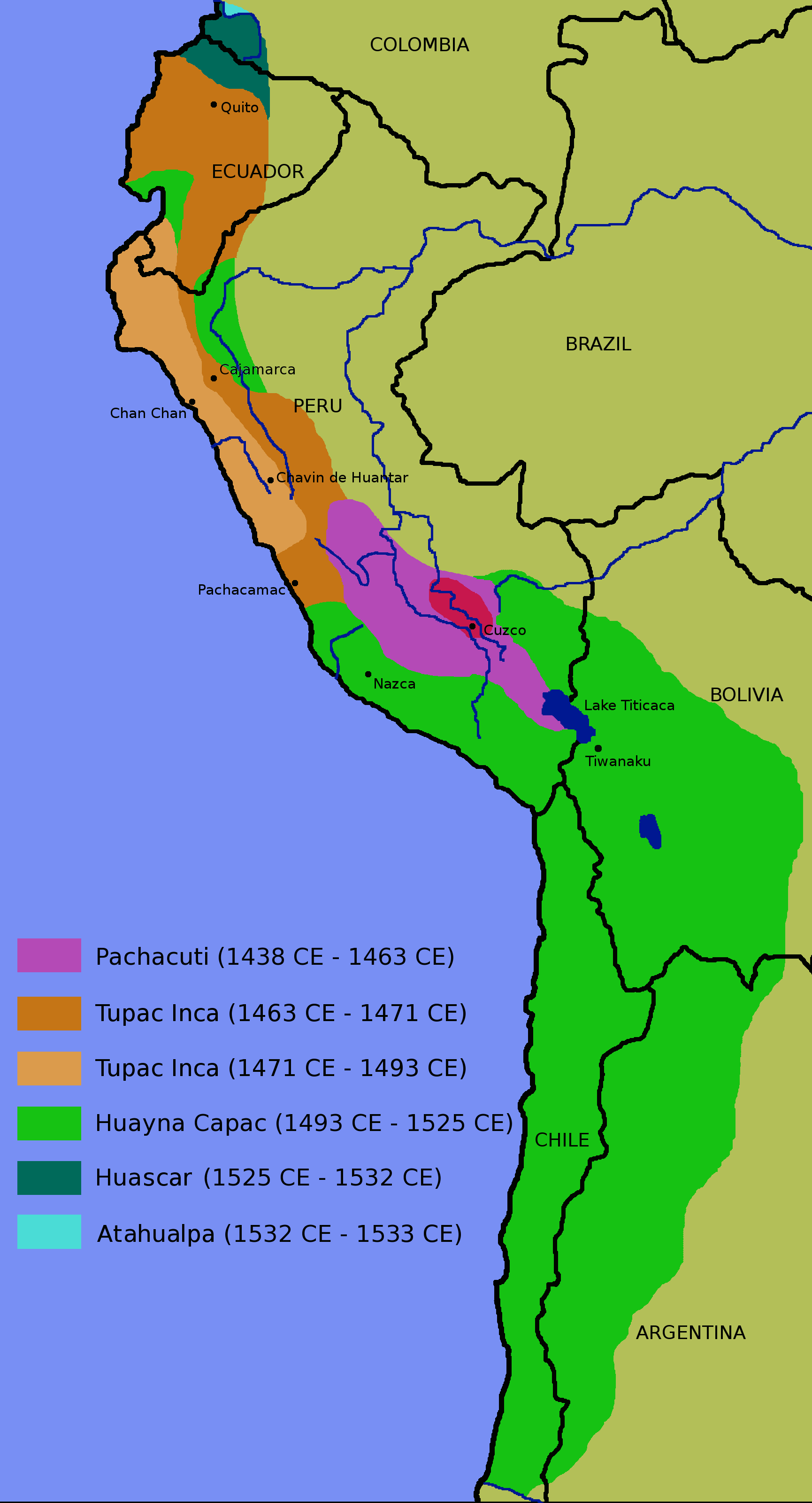 Mapa da expansão Inca entre 1438 e 1532