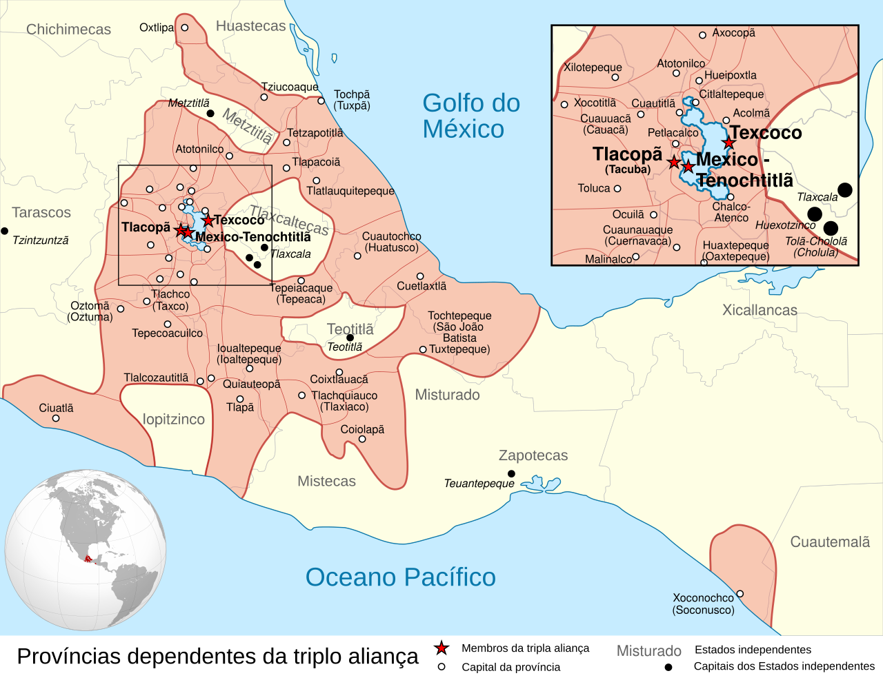 Mapa da expansão do Estado mexica em 1519