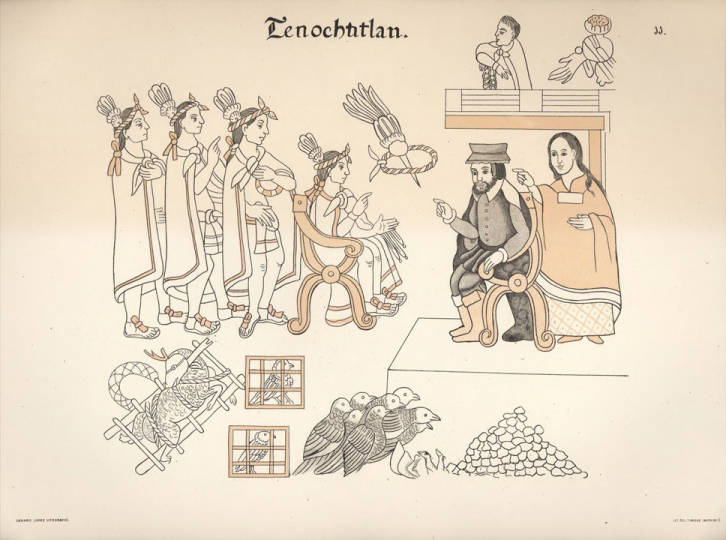 Cortés e Montezuma em Tenochtitlan